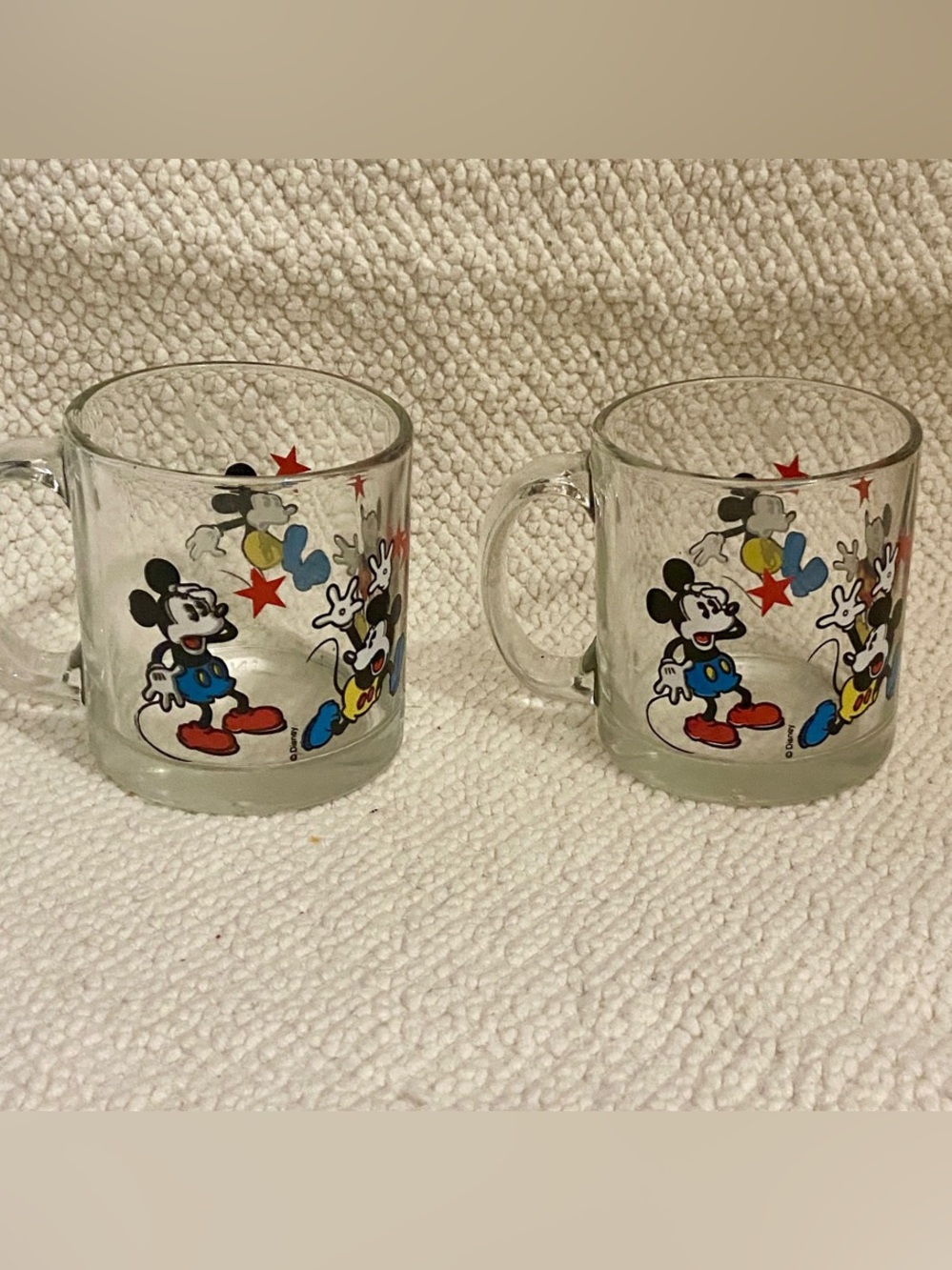 Vintage, Rare Set of 2  Disney Mickey Glass Mugs